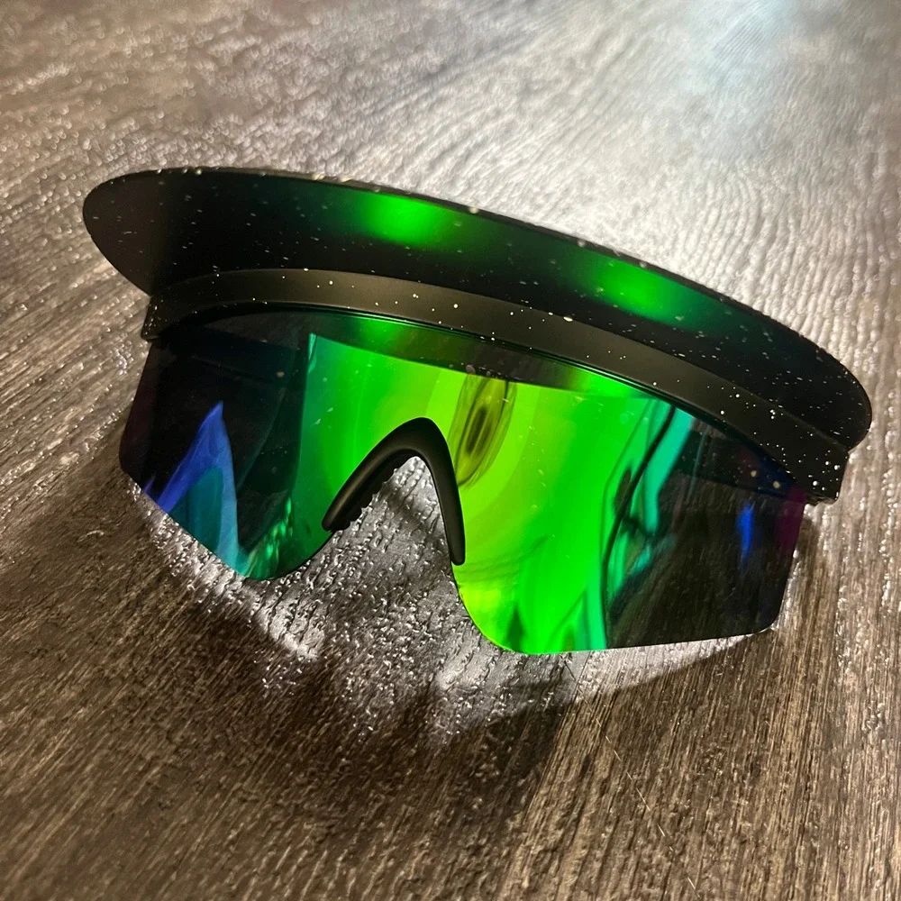 Tipsy Elves Major Lazer Visor Ski Sunglasses Black Green Mirror Snowboarding